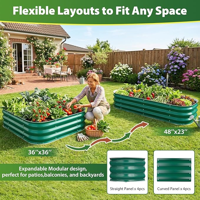 Galvanized Raised Garden Bed for Gardening, 3x3x1ft Metal Square Planter Boxes Outdoor for Vegetable,Flower,Herb,Modular Above Ground Growing Container,Green