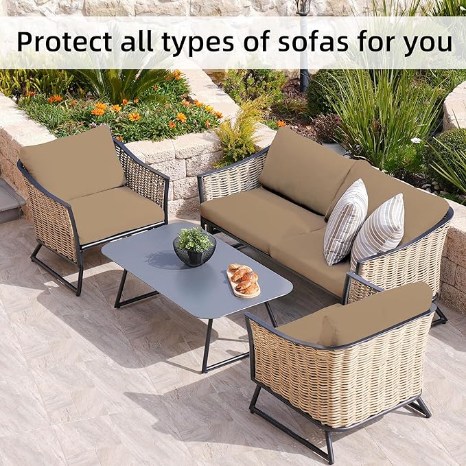 BIETYONE 8Pcs Stretch Patio Cushion Covers,Outdoor Couch Covers Replacement,Outdoor Couch & Sofa Slipcovers,for Patio Furniture Cushion Covers,Washable Reusable Furniture Protector (Khaki, Cover Only)