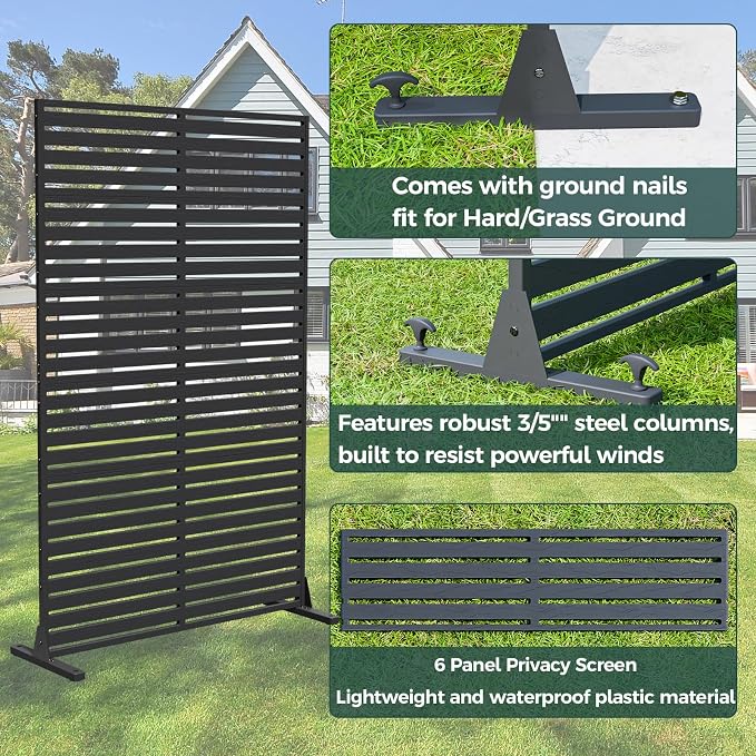 Privacy Screen Outdoor 72" Freestanding Privacy Panel with Stand, HDPE Decorative Privacy Fence with Louver Pattern, Air Conditioner Fence, Patio Divider Privacy Screens for Outside, Balcony