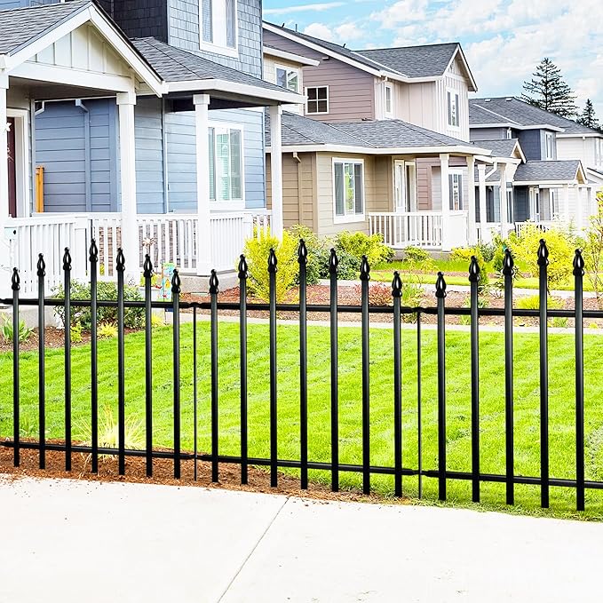 Thealyn Metal Garden Fence Panels 26" H x 24" W (5 Panels, 10 Ft Total) No Digging Decorative Garden Border Fence, Rust-Resistant Black Landscape Edging for Flower Beds, Yard, Patio