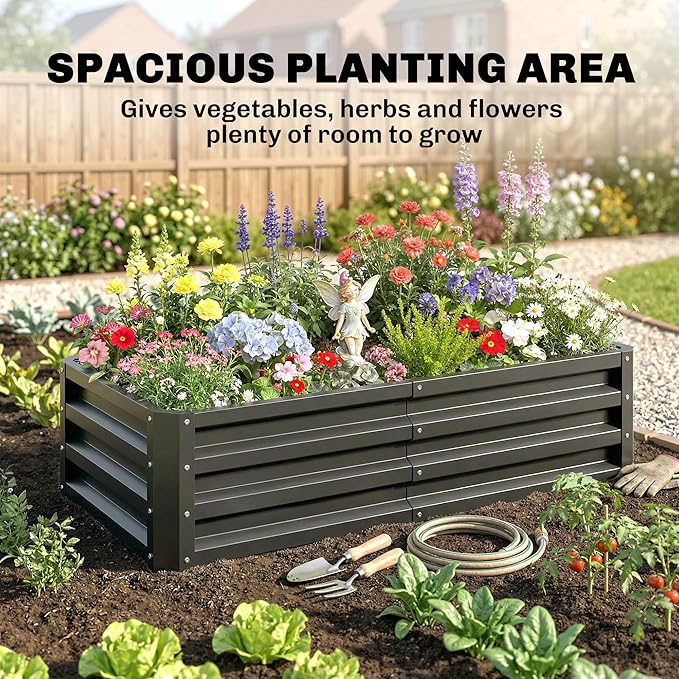 Outsunny Galvanized Raised Garden Bed, 4' x 2' x 1' Metal Planter Box, for Growing Vegetables, Flowers, Herbs, Succulents, Gray