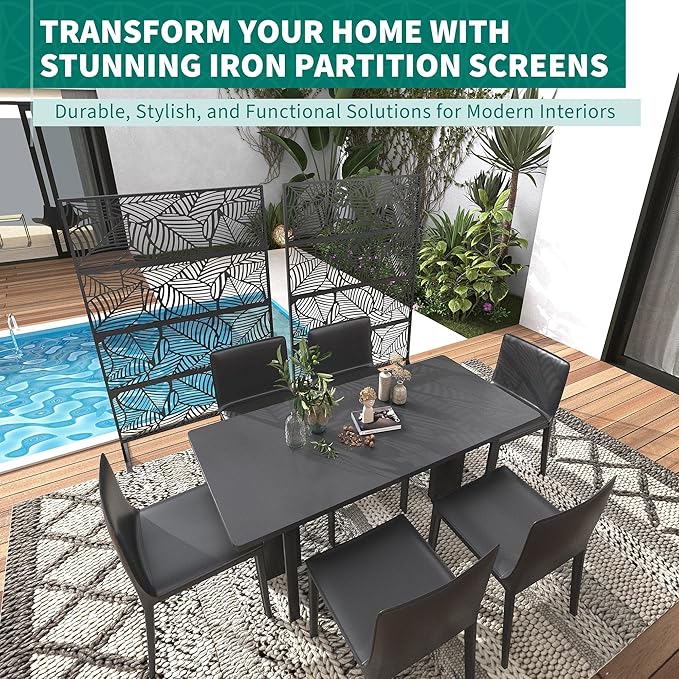 Metal Privacy Screen Outdoor - 71"x46" Freestanding Privacy Panels for Patio, Deck, Lawn & Garden, Weather-Resistant Rustproof Room Divider with Stand