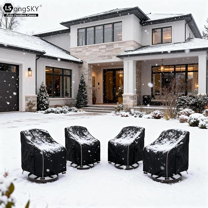 Patio Swivel Chair Cover 4 Pack,Waterproof Heavy Duty Outdoor Chair Covers,Outdoor Swivel Chair Cover for Patio Furniture Covers(30W x 34D x 36H inches),Black