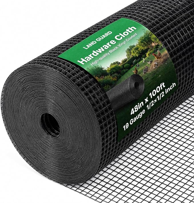 Land guard 48 inch×100 ft Black Vinyl Coated Hardware Cloth, 19 Gauge 1/2 inch Black PVC Hardware Cloth, Welded Wire Fence Supports Poultry Netting Cage Fence…………