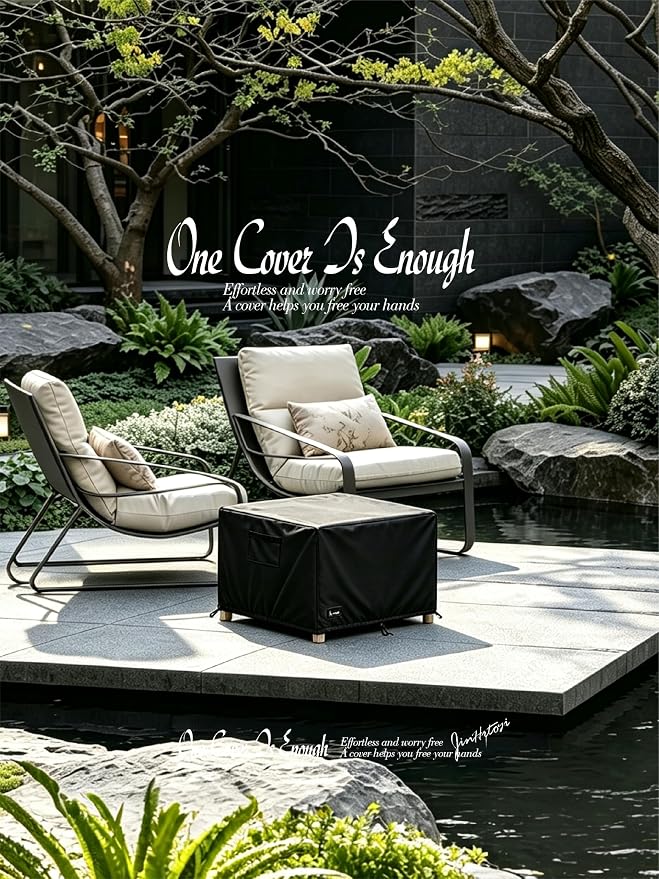 JinHrtoyi Patio Square Table Cover,32Wx32Dx16H Inches 100% Waterproof Heavy Duty Outdoor Coffee Table Cover,Black Minimalism Style Outdoor Furniture Covers