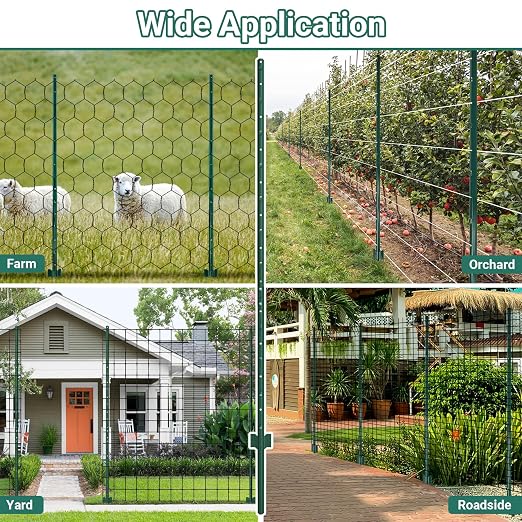 Metal Fence Posts, 16 Pack of Splicing 7 FT Green Heavy Duty U Posts, No Dig T Posts for Fences Wire Mesh, Perfect for Temporary Fencing, Electric Fence Wire, Corner Anchor