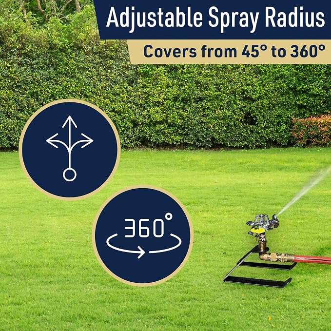 Impact Sprinklers for Yard, Garden, and Large Areas - Rotating Pulsating Lawn Sprinkler with Adjustable 360 Degree Rotating Head and Heavy Duty Steel Sled Base by Kings County Tools
