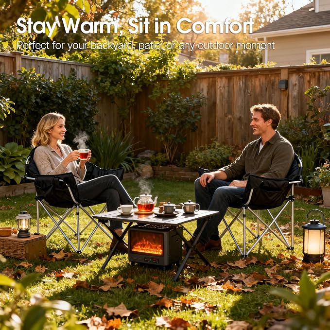 SunSettler Oversized Heated Camping Chair, Outdoor Camp Chairs with 3 Heat Levels, Portable Folding Padded Chair for Camp, Lawn, Sports (Black, Oversized)