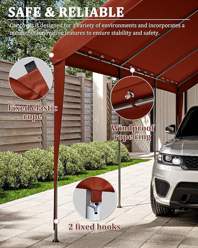 10 X 20 Ft Canopy Replacement Cover Heavy Duty Waterproof UV & Tear Resistant Car Tarp Canopy Tent Garage Top Shelter Oxford Cover with Ball Bungees (Frame is Not Included)