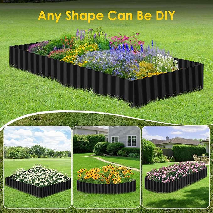 Vehipa Corrugated Garden Edging for Landscaping, 6" x 60 Ft Metal Garden Landscape Edging for Flower Bed, Lawn Edging Border Landscape Border for Garden, Yard DIY (Black)