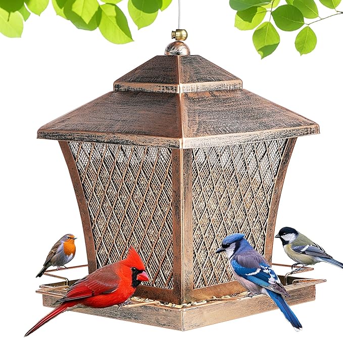 MYITYARD Bird Feeder for Outdoors Hanging, 4 lbs Large Capacity Metal Wild Bird Feeders, Vintage Bronze Finish Rust-Resistant Birdfeeder for Garden Yard Balcony Decor
