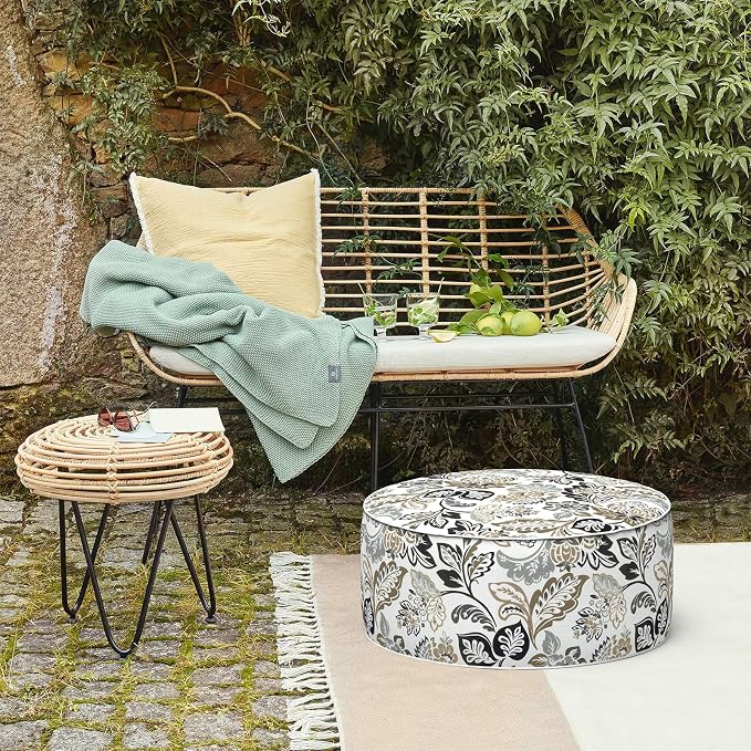 LVTXIII Inflatable Stool Ottoman Footrest with Handle, Decorative Fade-Resistant Foot Stool, Indoor or Outdoor Pouf for Home Garden and Camping Use, 21x21x9, Dailey Tan
