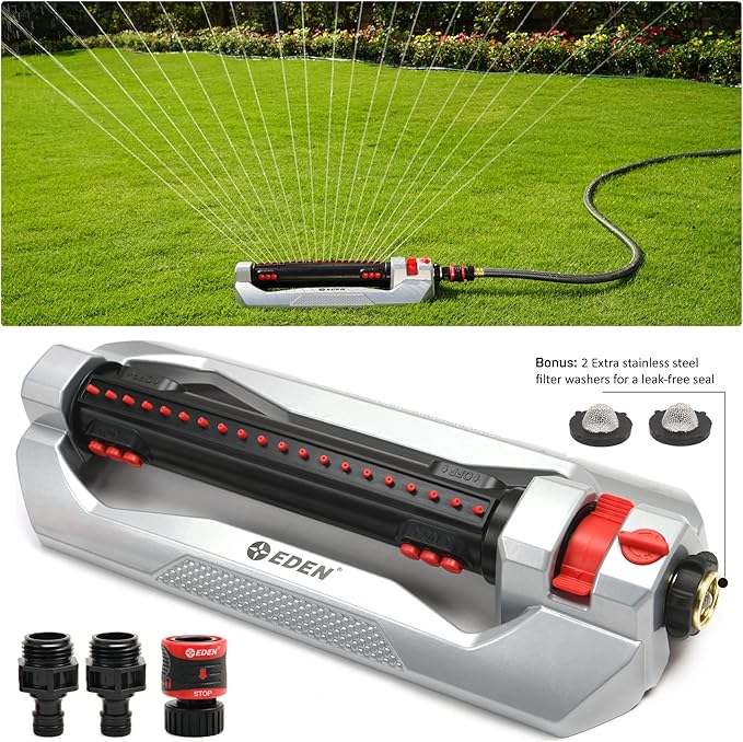 Eden Heavy Duty 4,973 sq ft Metal Oscillating Sprinkler and 3,600 sq ft Essential Oscillating Sprinkler Bundle