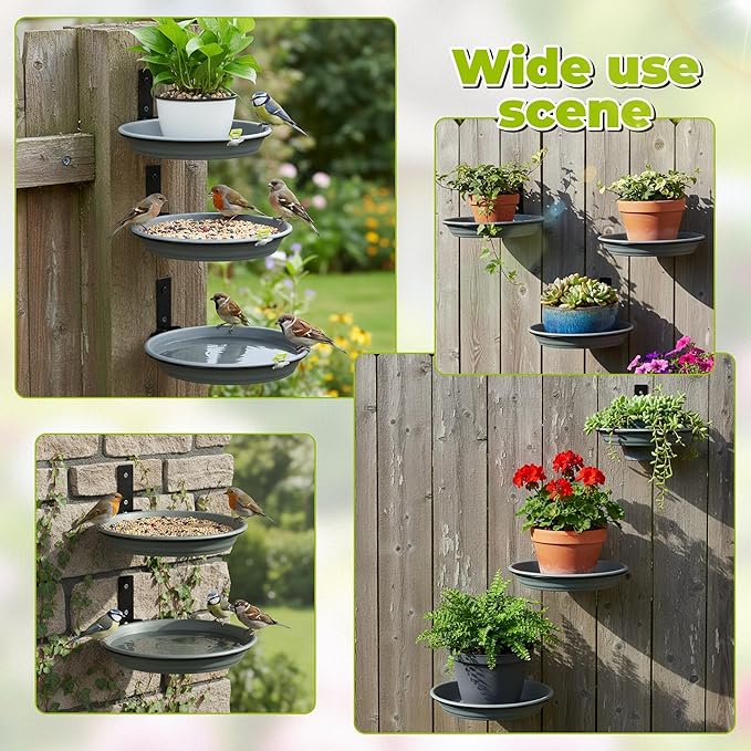 Collapsible Bird Feeder Trays - 3 Tier Foldable Wall Mounted Wild Bird Feeding Station, Heavy Duty Iron Frame with Deep Plastic Removable Trays, Mounting Kit Included for Backyard Garden