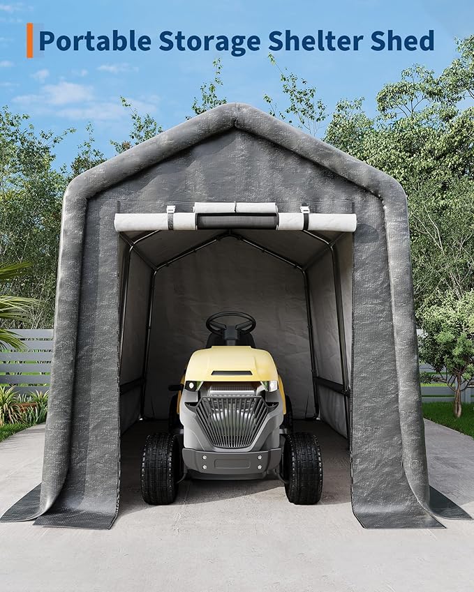 7X10 FT Outdoor Storage Shed, Heavy-Duty Portable Storage Shed with Roll-Up Zipper Door, Waterproof Portable Shelter for Motorcycle, Tools, Vehicles