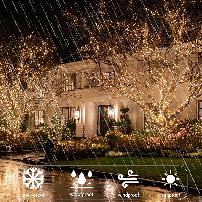Christmas String Lights Outdoor, 328 FT 1000 LED Waterproof String Lights Green Wire with 8 Modes Timer, Christmas Decoration for Indoor Yard Tree Wedding Party Holiday, Warm White