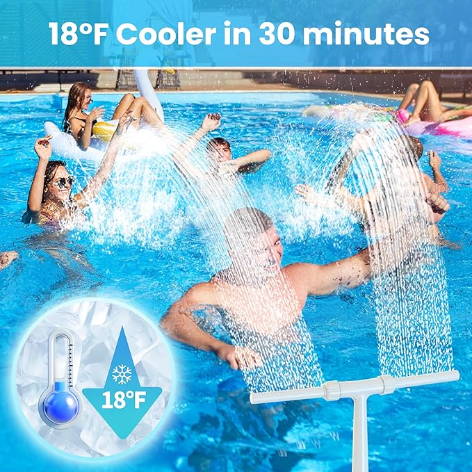 Dual Spray Pool Fountain, 10-20°F Cooler Water for Above/In-Ground Pools, Dual Spray Waterfall Sprinkler Fountain, Adjustable Waterfall Cooling and Relaxation
