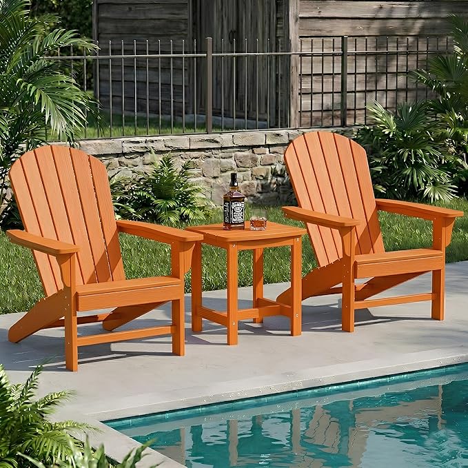Y&M Outdoor Side Table, HIPS Adirondack Small Single Table, Waterproof Square Outside Table, Balcony Modern End Tables for Patio, Pool, Beach, Porch, Deck, Indoor or Outdoor Use, Orange