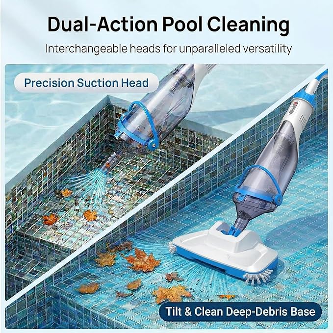Consciot Pool Vacuum for Above Ground Pool & Inground Pool, Rechargeable Handheld Cleaner with Telescopic Pole,18.5 GPM Suction, 13.4" Head, 60-Min Runtime, for Spa & Hot Tub