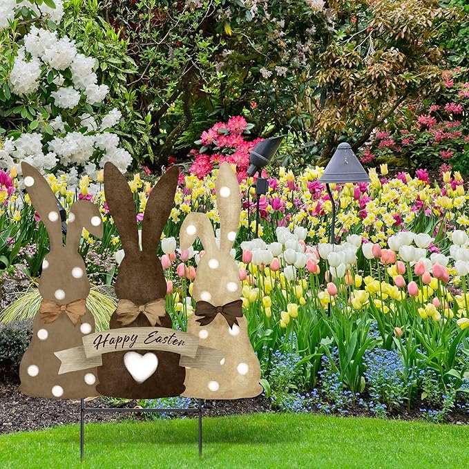 Weysat Easter Decorations Outdoor Metal Easter Yard Signs Large Bunny Garden Stakes Cute Rabbit Garden Lawn Porch Decor for Home Pathway Front Door Party Outside Yard Patio Decor