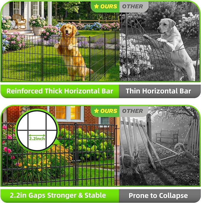 Toolterritary 15 Panels No Dig Decorative Garden Fence, 40in(H) x 37.5ft(L), Dog Fence Outdoor for Yard - Rustproof Metal Animal Barrier Fencing for Patio, Flower Bed, Ideal for Dogs, Rabbits