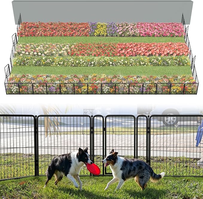 FXW Garden Fence Outdoor for the Yard – 32in(H) x 72.9ft(L) Heavy Duty Metal Animal Barrier for Dog, No Dig Decorative Dog Fence, 32 Panels, Black