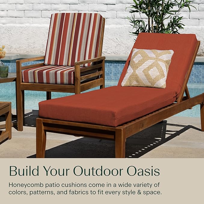 Honeycomb Outdoor Chaise Lounge Cushion for Patio Furniture, Water & Fade Resistant, Removable Cover, 21.5 x 70, Heritage Textured Solid Terracotta