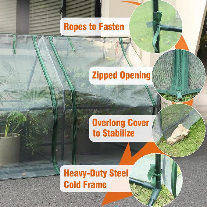 Gardzen Mini Greenhouse with Zipper Mesh Cover, Steel Frame Portable Outdoor Greenhouse, Enhanced Ventilation, Ideal for Spring, Summer & Fall 71.7"(L) x36.2(W) x42.5(H)