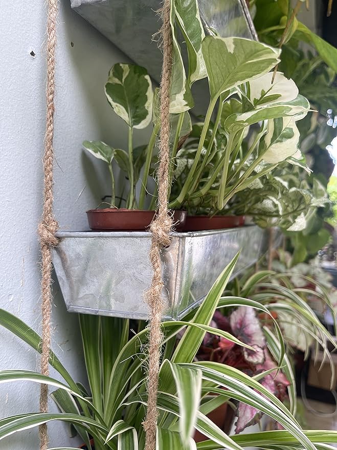 LaLaGreen Bundle - 3 Tier, 16 Inch Wall Hanging Planter + 10 Pack, 6 Inch Silver Metal Flower Pots Deck Railing Fence Balcony, Succulent Rectangle Long Large Hanging Vertical Shower Plant Garden Decor