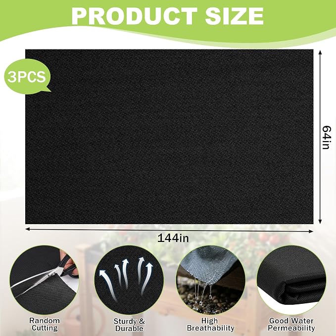 3PCS 64" X 114" Raised Garden Bed Liner, Planter Box Liner with Glove, Non Woven Fabric Flower Bed Liner for Large Veg Trough, Keeps Soil Contained and Water Drained for Outdoor Planter