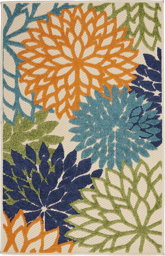 Nourison Home Aloha Indoor/Outdoor Multicolor 2'8" x 4' Area Rug, Tropical, Botanical, Easy Clean, Non Shedding, Bed Room, Living Room, Dining Room, Deck, Backyard, Patio (3x4)