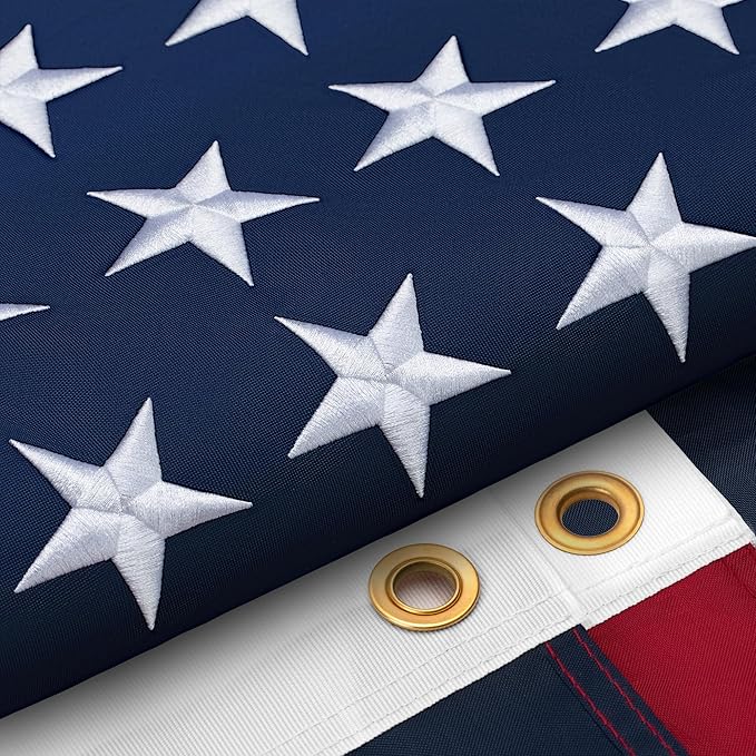 American Flag 8x12 Ft for Outside, Long Lasting, Heavy Duty Nylon, Fade Resistant, High Wind US Outdoor Flags with Embroidered Stars, Sewn Stripes, Brass Grommets