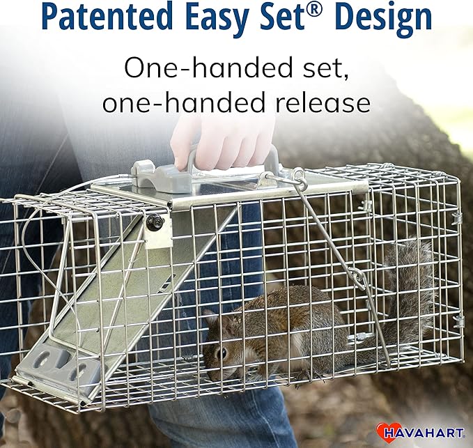 Havahart Easy-Set Catch and Release Small 1-Door Humane Live Animal Trap for Squirrels, Rabbits, Skunks, and Other Small Animals - 1083