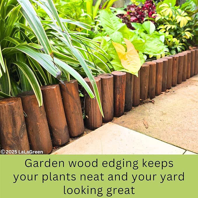 LaLaGreen Decorative Landscape Edging (30"x6", 4 Pack) Brown Wooden Fence Panels with Metal Stakes, Flowers Bed Landscape Fencing for Lawn Yard Patio Pathway Decor Tree Rings Garden Barries Outdoor