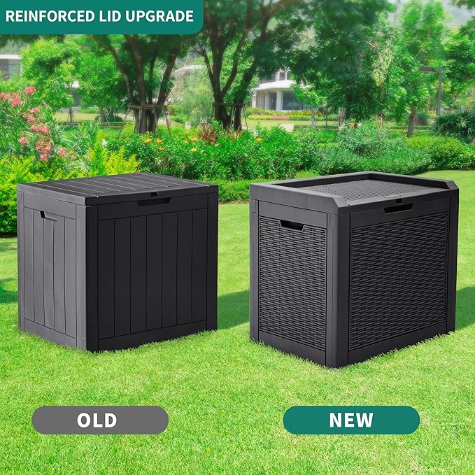 YITAHOME 32 Gallon Rattan Deck Box,Indoor Outdoor Storage Box for Patio Furniture,Pool Accessories, Cushions,Garden Tools, Sports Equipment, Waterproof Resin with Lockable Lid and Side Handles (Black)