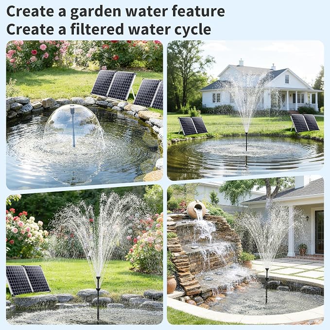 POPOSOAP 120W Solar Fountain Pump and Filter Kit, 1600GPH Solar Powered Pond Filter with 4-Stage Biological Filtration, Water Pump & Pond Filter Box for Outdoor Koi Pond, Garden, Waterfall P3120