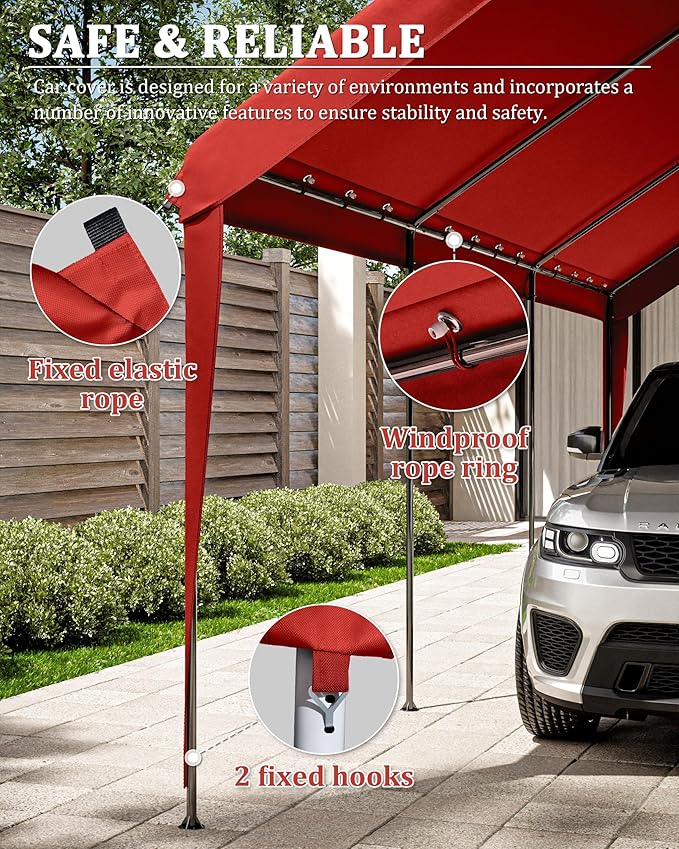 10 X 20 Ft Canopy Replacement Cover Heavy Duty Waterproof UV & Tear Resistant Car Tarp Canopy Tent Garage Top Shelter Oxford Cover with Ball Bungees (Frame is Not Included)