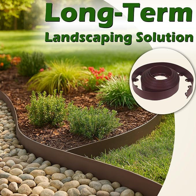 Gardzen Landscape Edging Kit, 40-Foot Long, 3-Inch Tall, No Dig Garden Edging Border for Flower Beds, Tree Rings, Pathways, Includes 40 Spikes, Brown