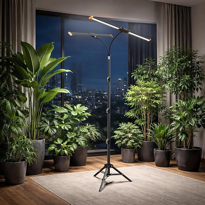 61'' Grow Light Floor Lamp,6000K White Full Spectrum Growing Light for Indoor Tall Large Plants,Half or Full Brightness Dimmable & Auto Timer,Adjustable Height 17-61",