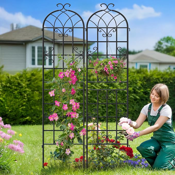 4 Pack Garden Trellis for Climbing Plants Outdoor, 87"H x 20"W Rust-Resistant Metal Plant Support for Rose, Vine, Cucumber & Clematis, Decorative Scrollwork Trellis for Yard, Lawn or Wall Decor