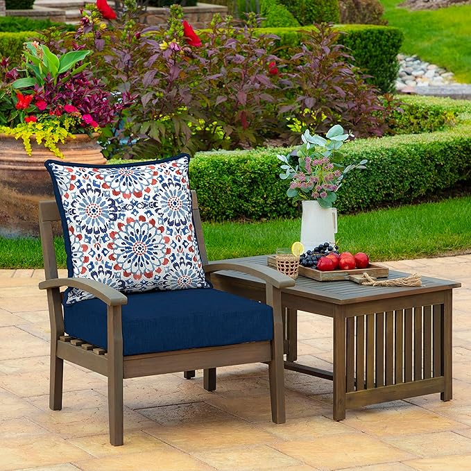 Arden Outdoor Foam Deep Seat Cushion Set, 24x24, Premium High-Density Foam, Never Flattens, Weather-Proof for Patio Chair Sofa Couch, Clark Blue