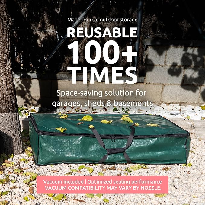Compactor Heavy-Duty Storage Bags, Vacuum Storage Bag with Outdoor Storage Box, Waterproof Bag for Sun Bed and Chaise Lounge Cushions, Fits All Vacuum Models, 66Lbs, XXXXL, Green