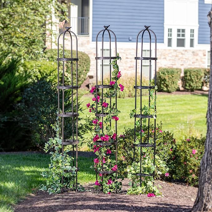 Evergreen 7 ft Garden Trellis for Climbing Plants Outdoor Metal Garden Obelisk, Indoor Plant Trellis for Potted Plants & Heavy Vines Support, Antique Copper