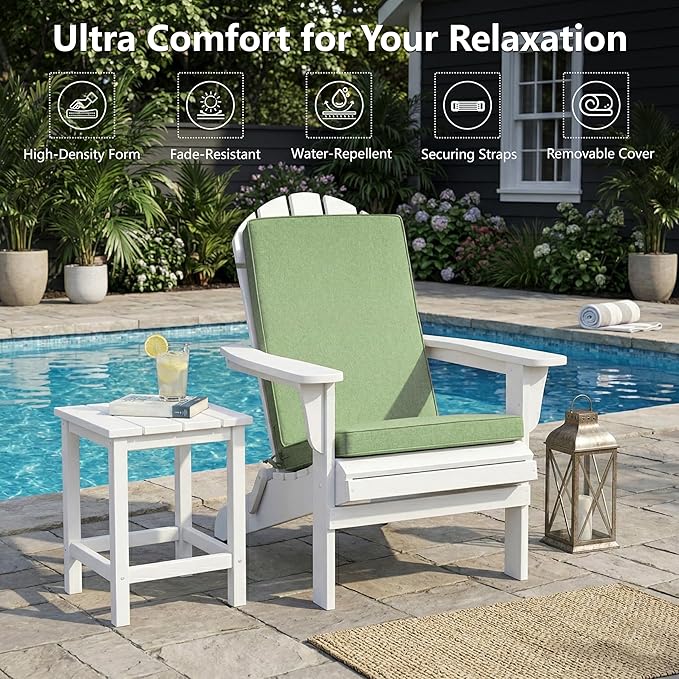 Adirondack Chair Cushion - Removable Cover, Water-Repellent & Fade-Resistant Faux Linen, Securing Straps, Non-Slip Bottom, Fit for Most Outdoor Adirondack & Rocking Chairs - Sage Green