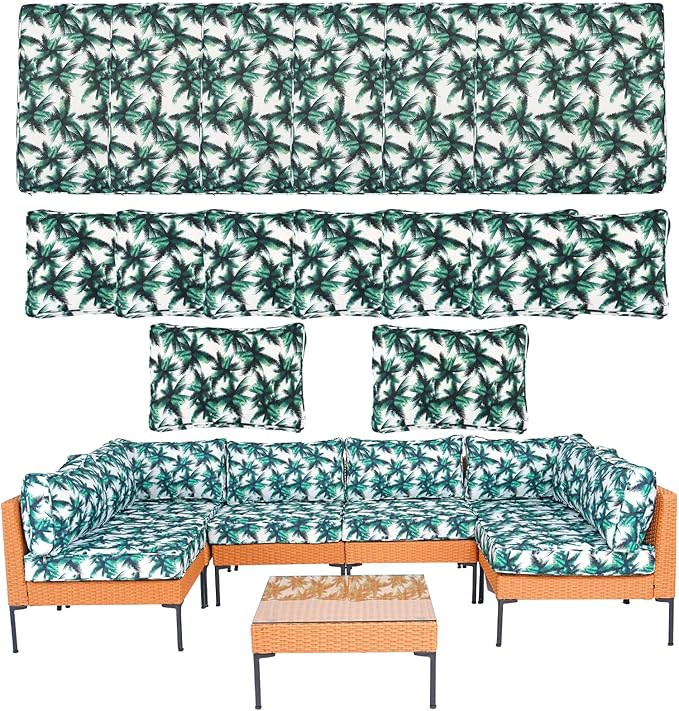 14 Piece Outdoor Patio Cushion Covers Replacement Waterproof with Zipper for 6-Seater Sectional Couch Chair Patio Furniture Conversation Sofa Seat Cushions Slipcovers Set, Only Cover