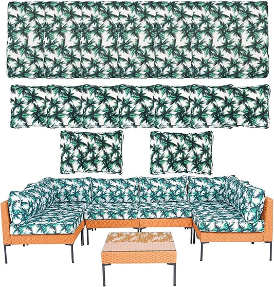 14 Piece Outdoor Patio Cushion Covers Replacement Waterproof with Zipper for 6-Seater Sectional Couch Chair Patio Furniture Conversation Sofa Seat Cushions Slipcovers Set, Only Cover