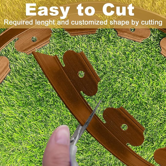 Landscape Edging 33FT,4IN High Garden Edging Borders,Lawn Edging Kit with 30 Spikes, Plastic Fence Edge DIY for Yard,Tree,Flowerbeds,Landscaping,Grass -Brown