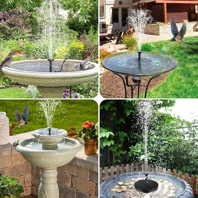 POPOSOAP Solar Bird Bath Fountain Pump, 6W Outdoor Solar Water Fountain Pump for Bird Bath with 4ft Tubing & 5 Nozzles, DIY Solar Powered Water Pump for Garden, Ponds, Pool and Fish Tank