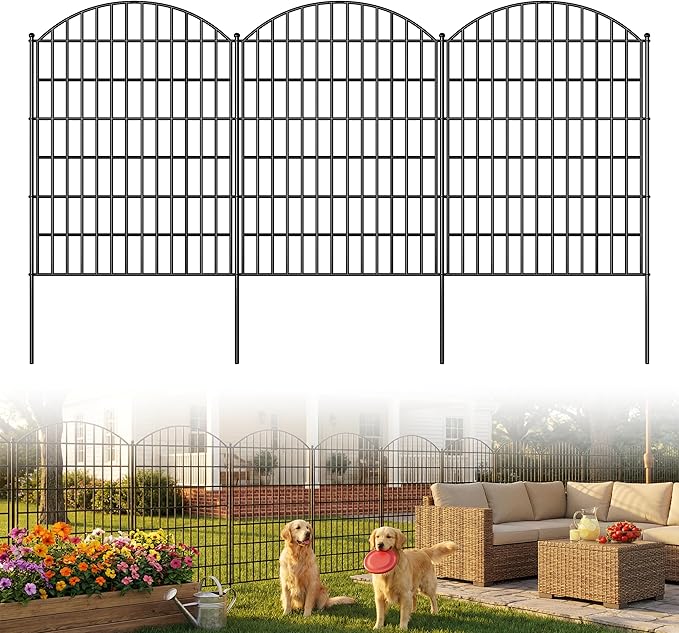 Toolterritary 10 Panels Arched No Dig Decorative Garden Fence, 40in(H) x 25ft(L) Dog Fence Outdoor for Yard, Rustproof Metal Garden Fence Animal Barrier for Dogs, Rabbits, Patio & Flower Bed