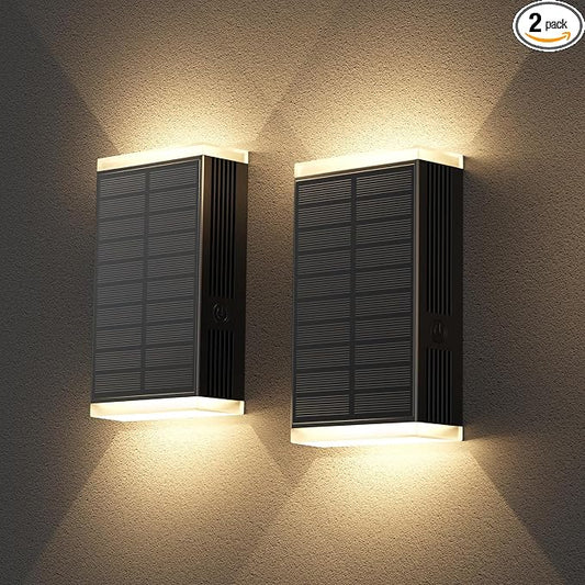 Solar Wall Light Outdoor,3000/4000/6000K 3 Modes Dusk to Dawn Lighting Wall Sconce IP67 Waterproof Up and Down Solar Lights Outdoor for House, Garage, Porch,Doorway (2 Pack)